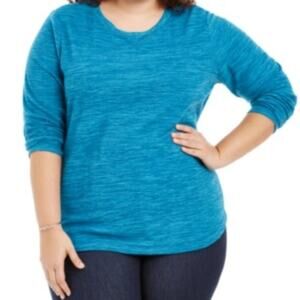 NEW Karen Scott Plus Size Marled Microfleece Top Teal Women's Size 0X NWT